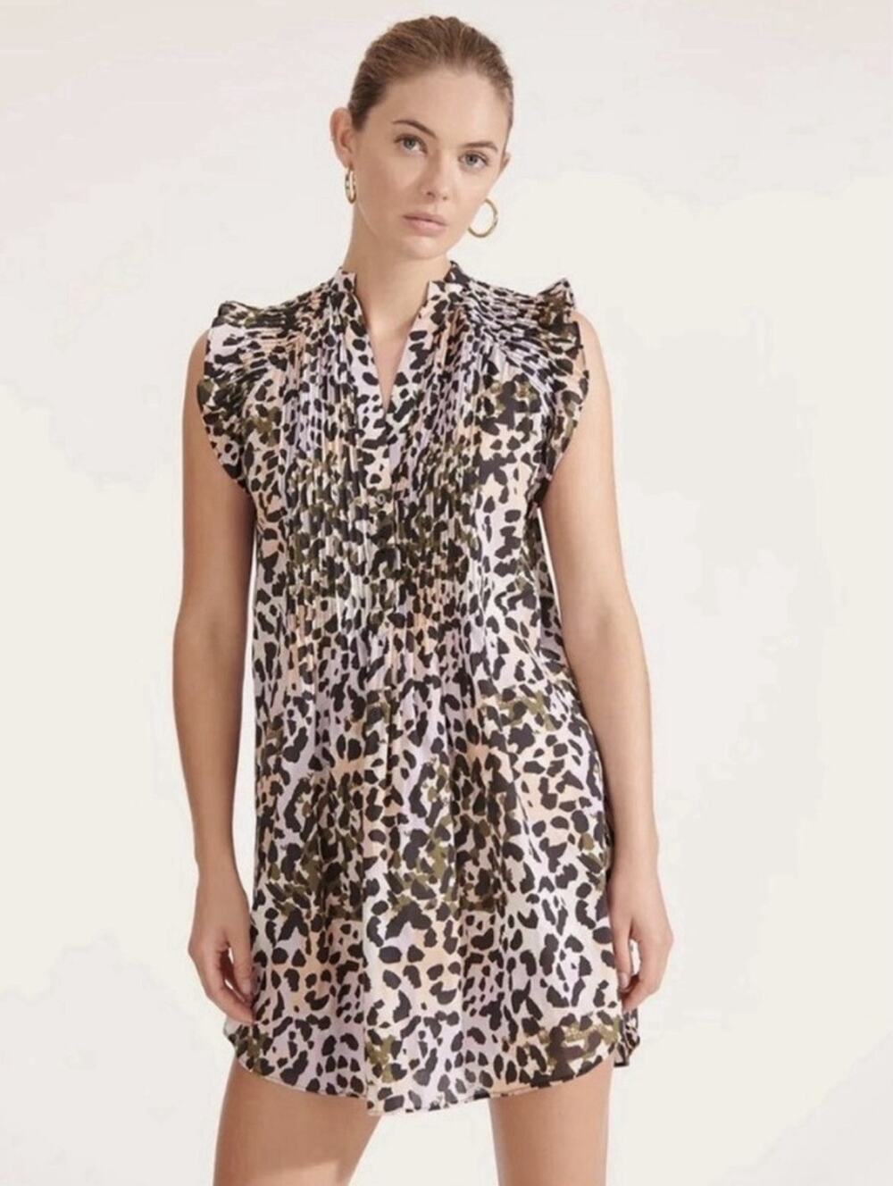VERONICA BEARD Cotton Marietta Coverup Dress Colorful Leopard Print Size Small